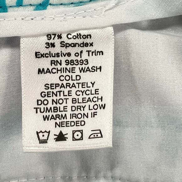 Lilly & Van Chino Pants Women 6 Blue White Floral Tiger Crop Stretch Tropical - Picture 11 of 12